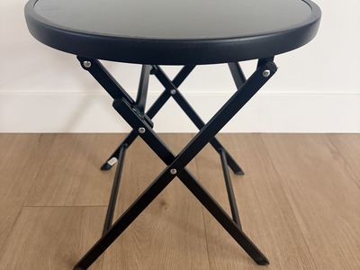Bistro Table,18" Round Folding Side Table with Tempered Glass Tabletop,Small End Table for Outdoor Indoor Yard Garden Balcony