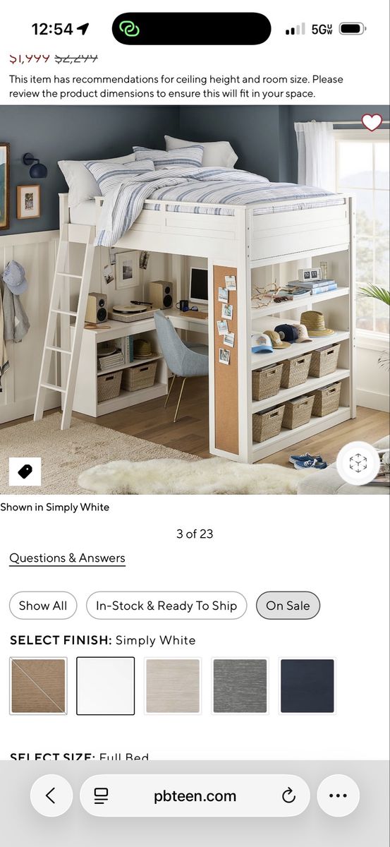 Pottery Barn Teen White Loft Bed with Built-in Desk and Shelving