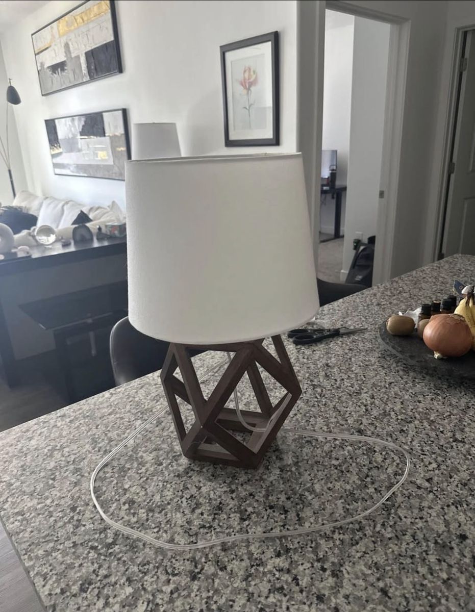 Target Geometric Wooden Table Lamp with White Fabric Shade
