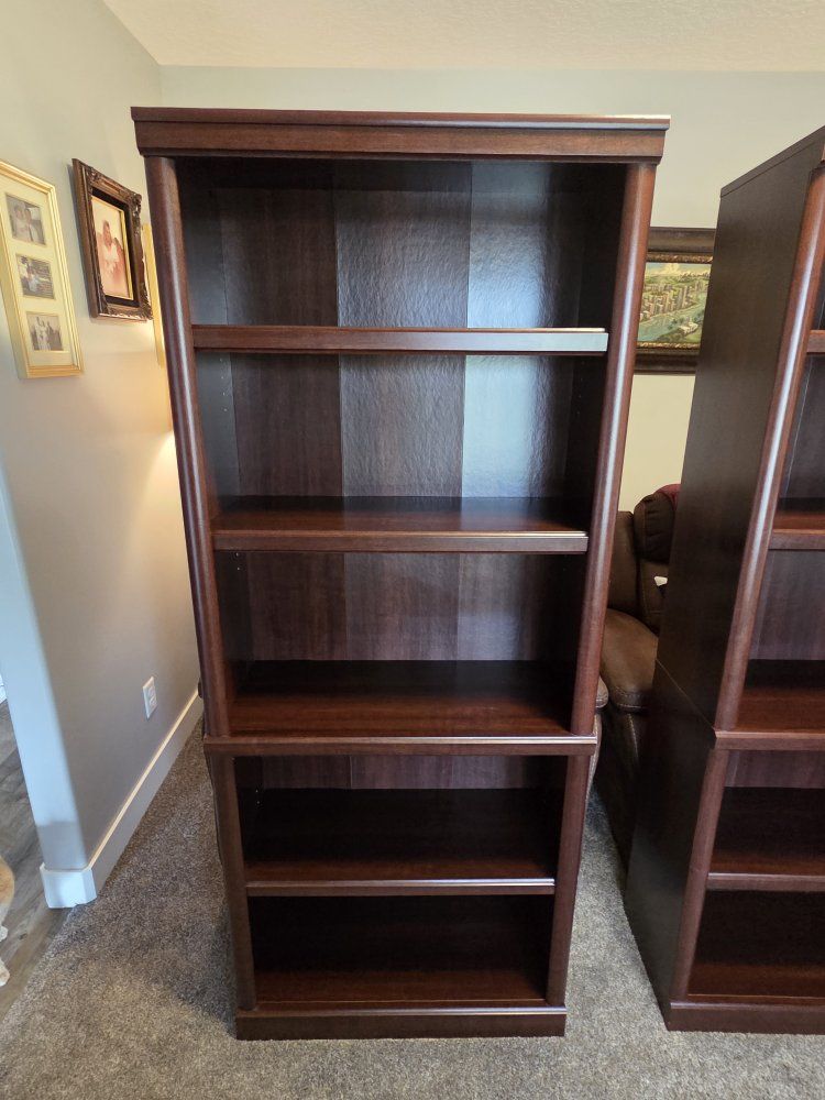 Dark Wood Tall Bookshelf - 6 Shelves, Classic Design