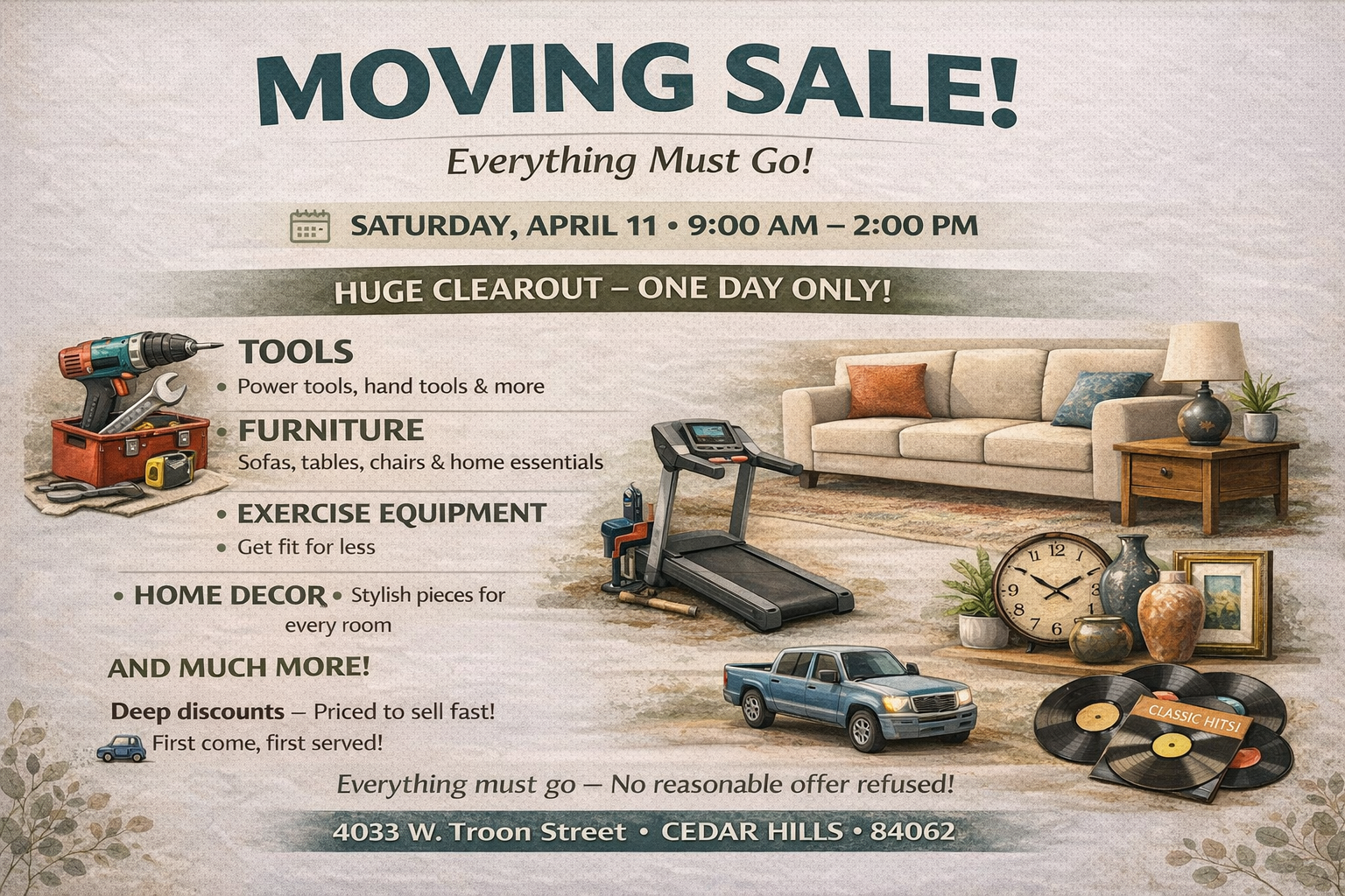 MOVING SALE, EVERYTHING MUST GO