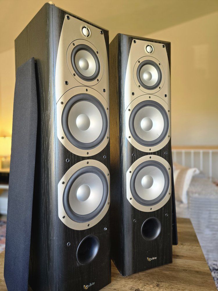 Dual 8" Infinity Alpha 50 - Floorstanding Speakers - Pair, Black Wood Grain