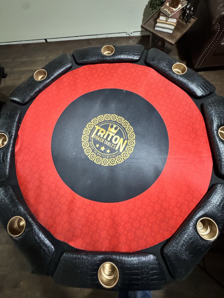 Triton 8-Player Octagon Poker Table with Faux Alligator Leather Trim & Cup Holders