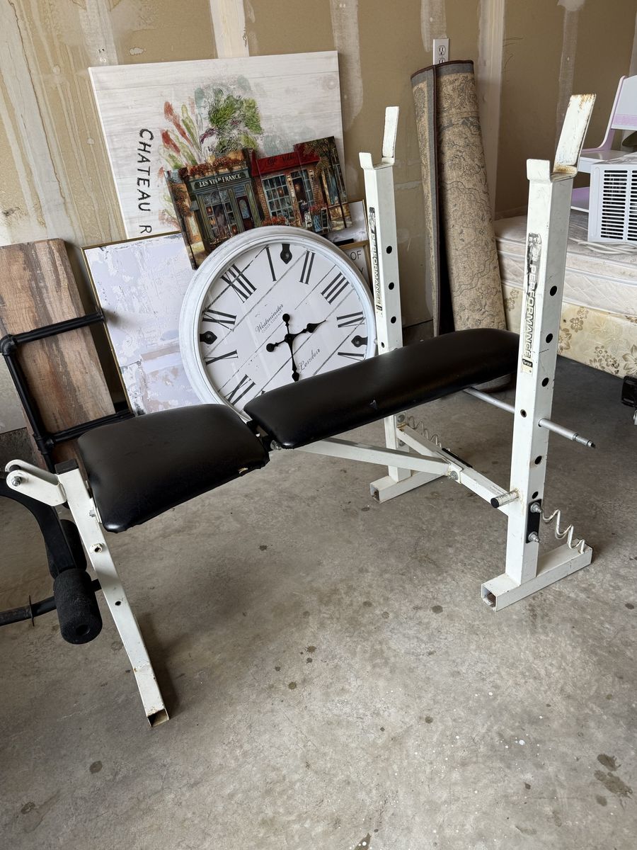 Adjustable Weight Bench with Rack and Leg Extension - includes bench bar and easy curl bar