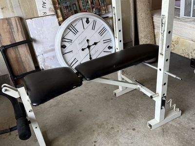 Adjustable Weight Bench with Rack and Leg Extension - includes bench bar and easy curl bar