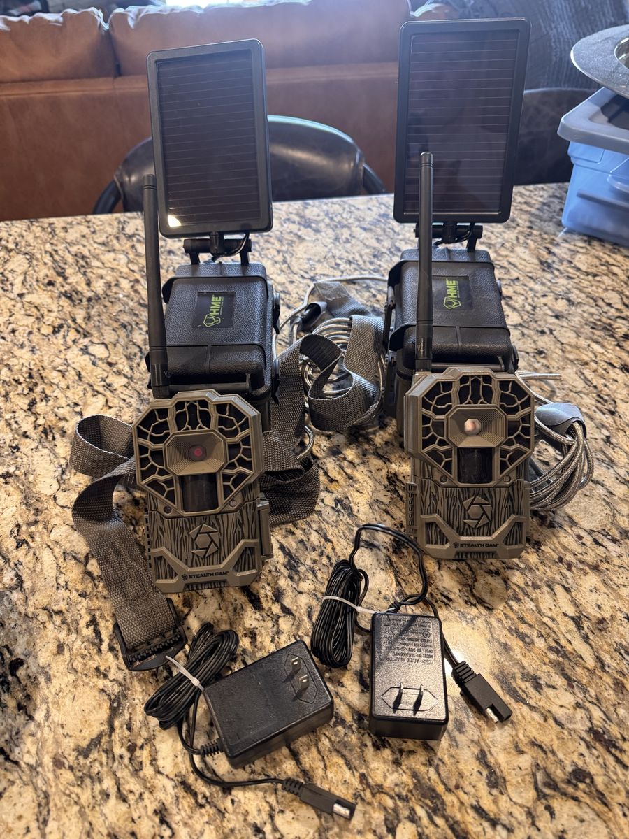 Trail Cameras for sale with solar battery packs.