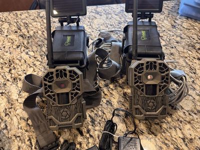 Trail Cameras for sale with solar battery packs.