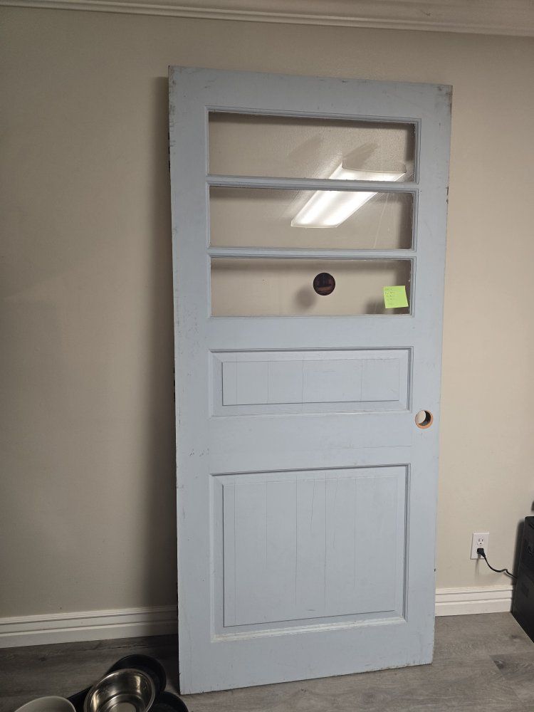 Solid Wood Interior Door 78.5" x 36" x 1.75" with 3 Glass Panes - Ready for Renovation