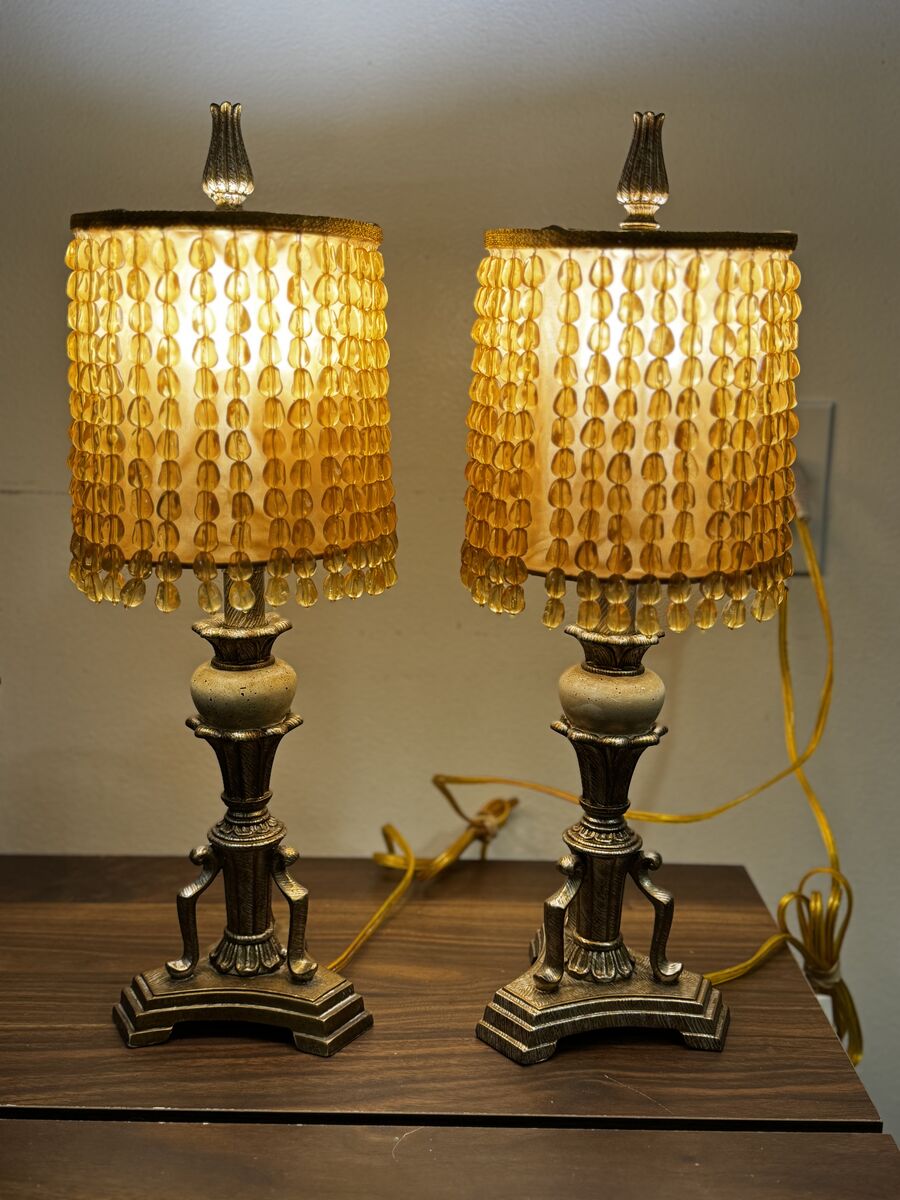 Vintage Amber Beaded Table Lamps