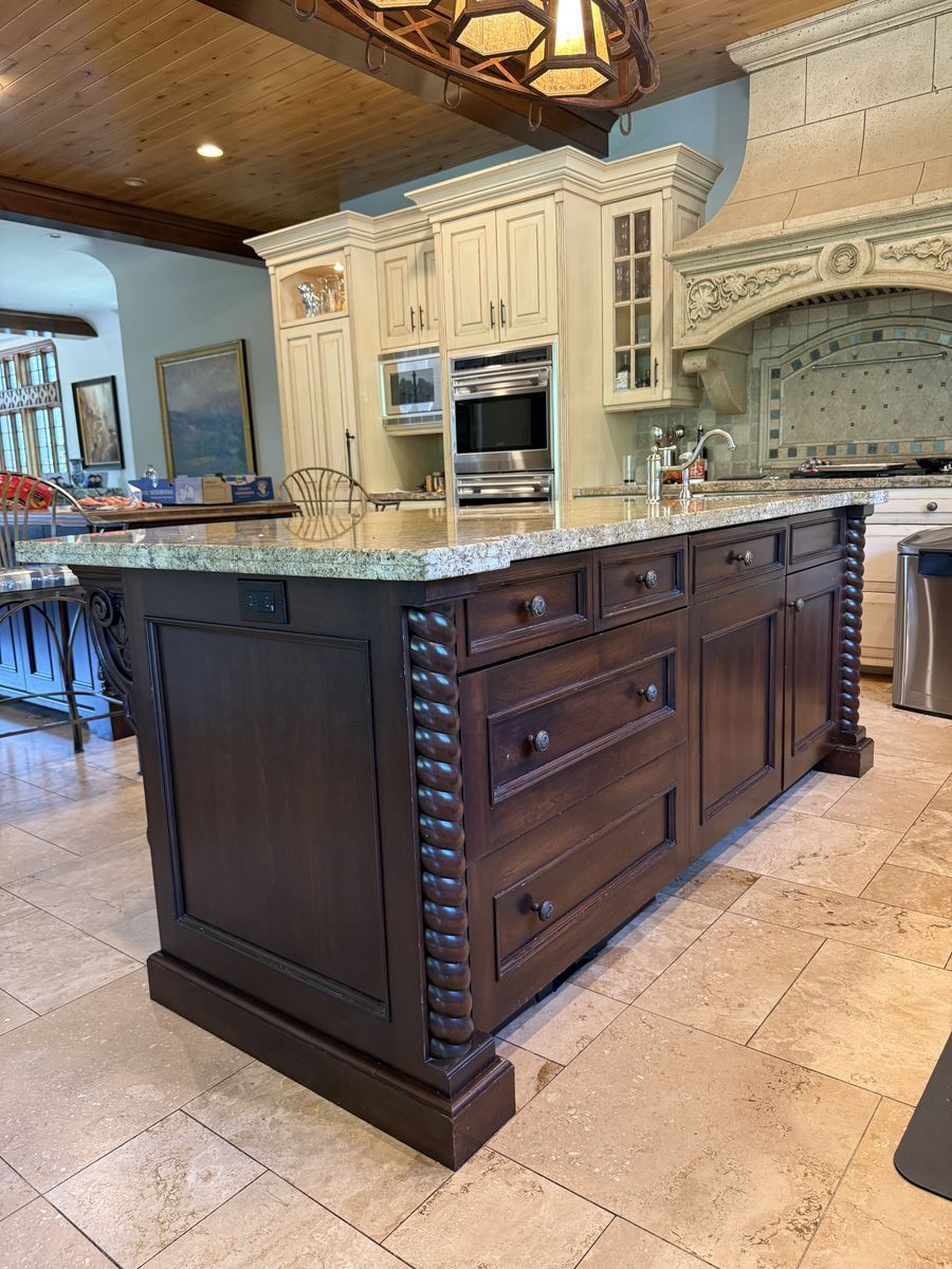 Large Custom Kitchen Island with Granite Countertop, Cabinets, Drawers OBO