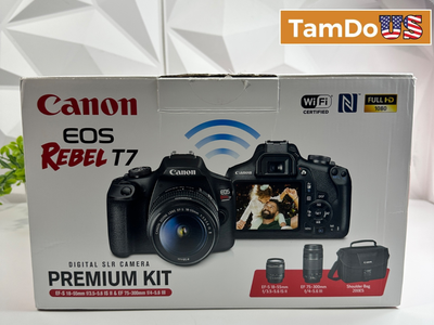 Canon EOS Rebel T7 Premium Kit DSLR Camera 18-55mm IS II & 75-300mm Lenses Bag