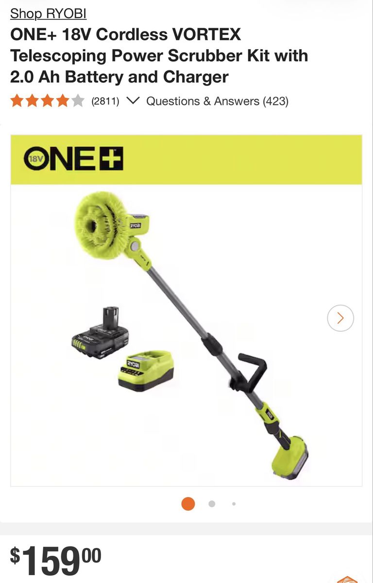 New RYOBI ONE+ 18V Cordless Telescoping Power Scrubber Kit