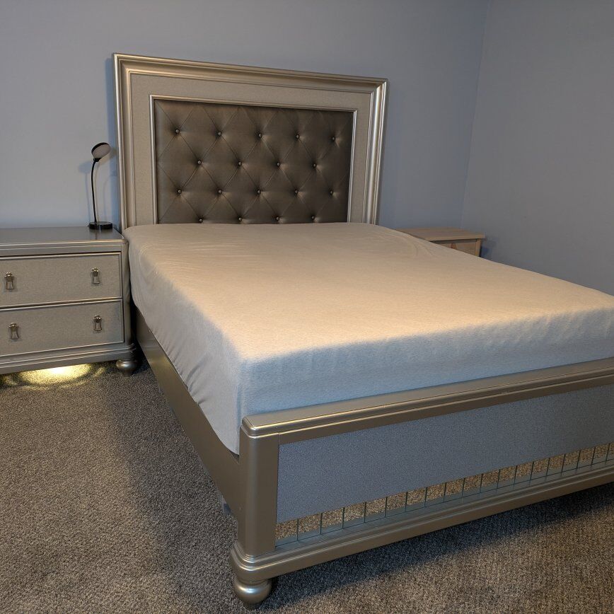 modern glam bed frame night stand dresser set