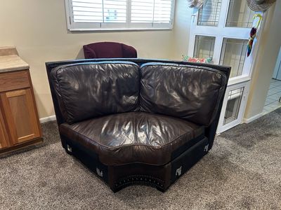 Large Brown Leather Sectional Sofa Set with Nailhead Trim