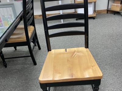 Distressed Black Wood Dining Table with Glass Top & 4 Chairs - Rustic Farmhouse Style