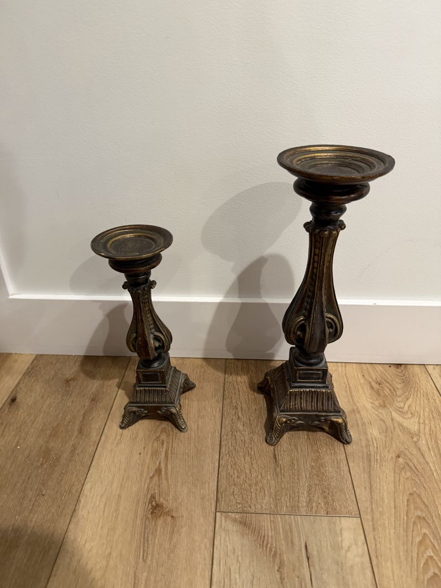 Ornate Bronze Tone Pillar Candle Holders - Set of 2, Various Sizes - Home Decor