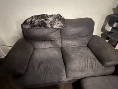 Gray Living Room Sofa and Loveseat Set with Minor Wear