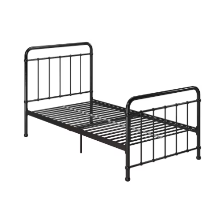 Black Twin Sleigh Bed with IKEA Foam/Spring Mattress & Bed Set
