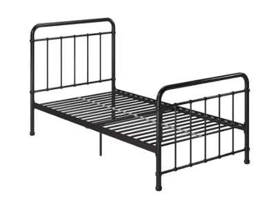 Black Twin Sleigh Bed with IKEA Foam/Spring Mattress & Bed Set
