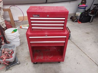 Popular Mechanics Red Rolling 2-Piece Tool Chest & Cabinet Combo with Multiple Drawers