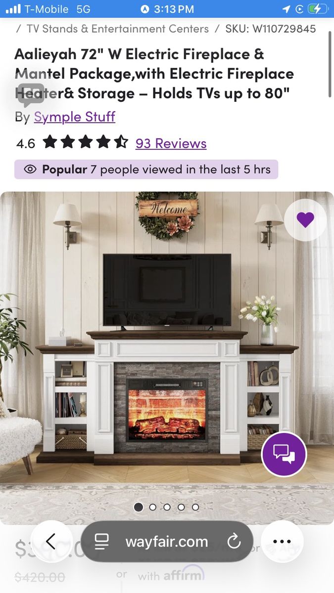 Aaliayah 72" W Electric Fireplace & Mantel Package with Heater & Storage