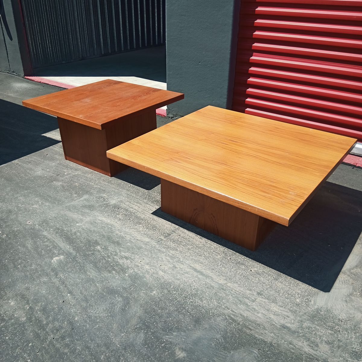 Pair of vintage, mid century Danish teak tables, one coffee table & one side table