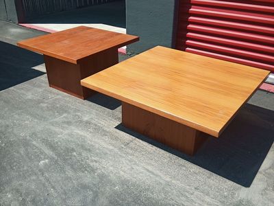 Pair of vintage, mid century Danish teak tables, one coffee table & one side table