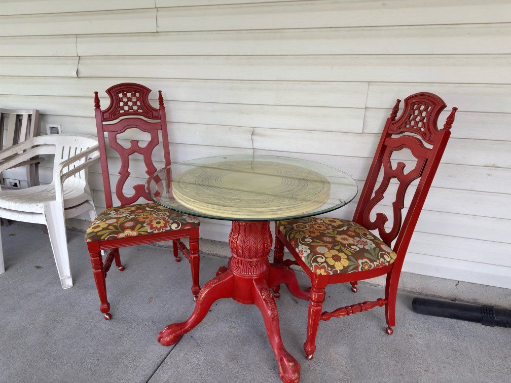 Round table with matching chairs.