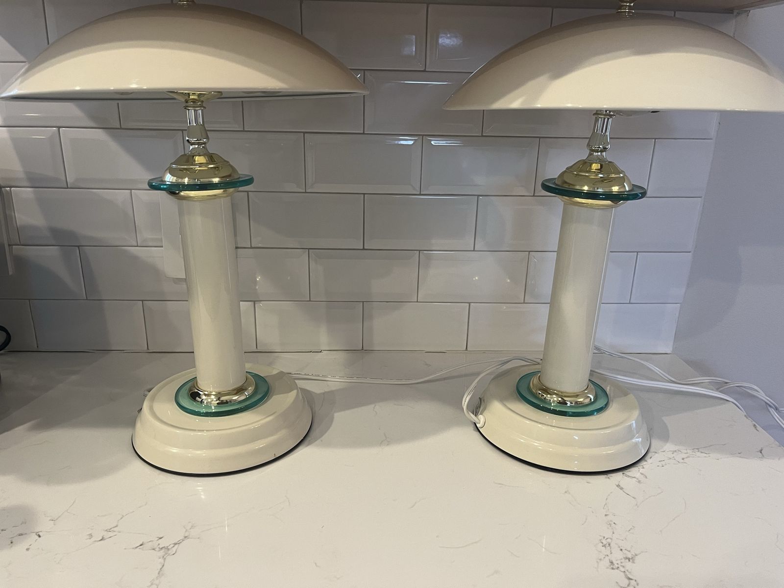 Two White Metal Vintage Mushroom Lamps