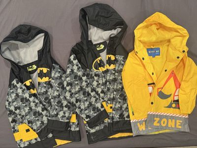 Lot of 3 Kids Rain Jackets - Western Chief Batman Camo & Yellow Construction