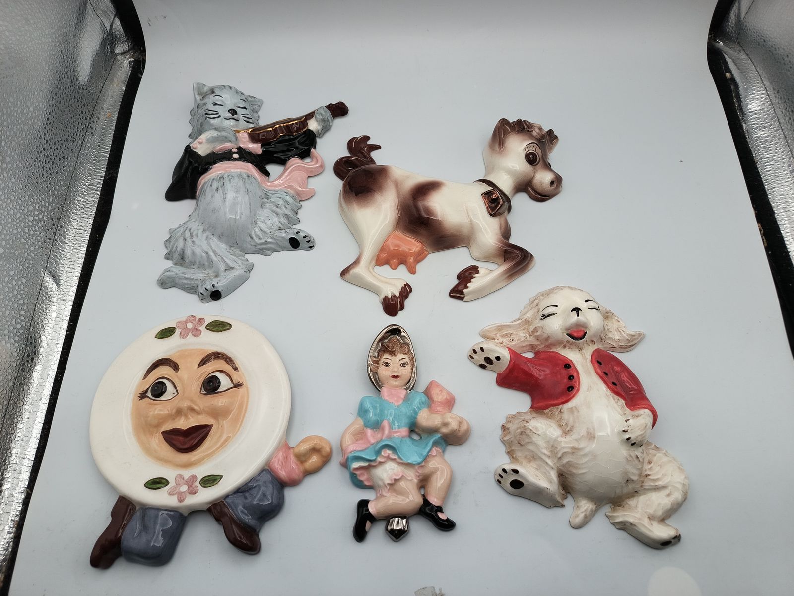 5 Wall Plaques~Cat Fiddle~Cow Over Moon~Little Dog Laughed~Plate Ran Away Spoon