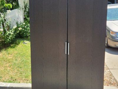 FREE - IKEA Brimnes Wardrobe Black Tall Two-Door Closet w/ Hanging Rod & Shelves