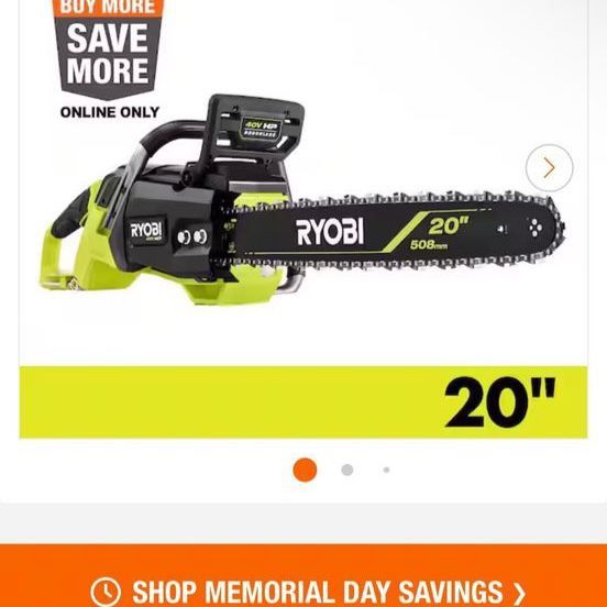 Ryobi 20inch 40v chainsaw with hard case.