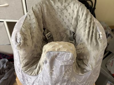 Cute Baby Floor Seat with Safety Harness - Grey Dinosaur Print, Soft Plush Support