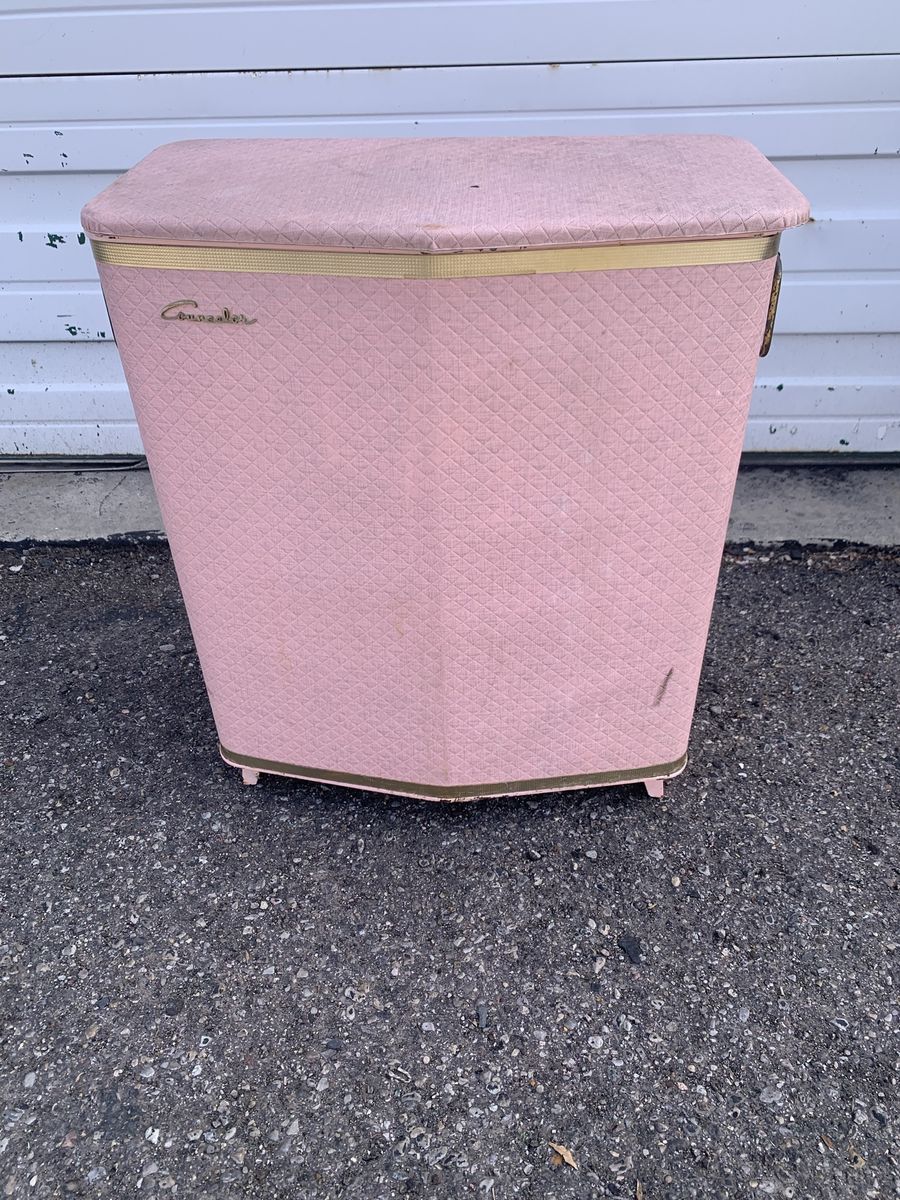 Mid Century Vintage Laundry Hamper Pink Barbie Style Padded MCM