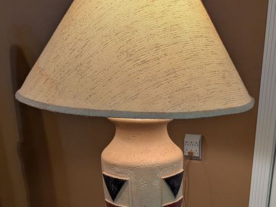 Vintage Mid-Century FAIP Plaster Obelisk Floor Lamp - Geometric Triangle Inlay