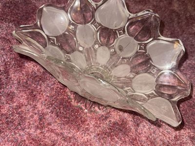 Vintage Frosted Glass Flower Petal Dish/Bowl - Clear and Frosted Glass Serving Decor