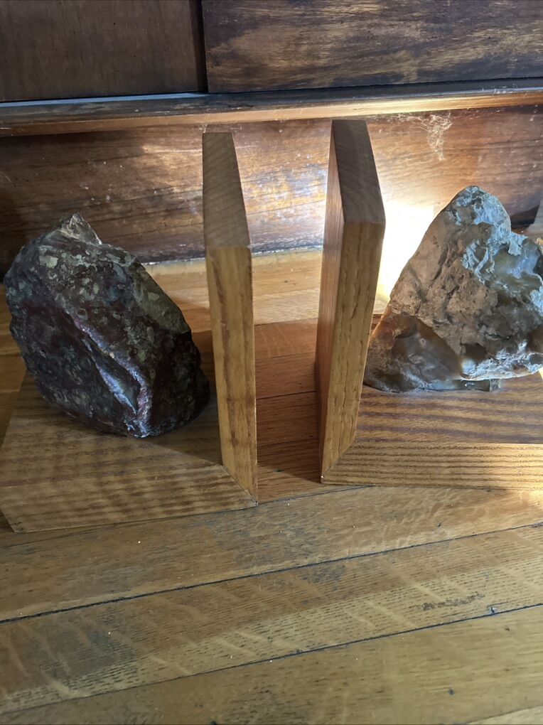 Vintage Handsome Quartz Cluster on Wood Frame Bookend Pair Nice