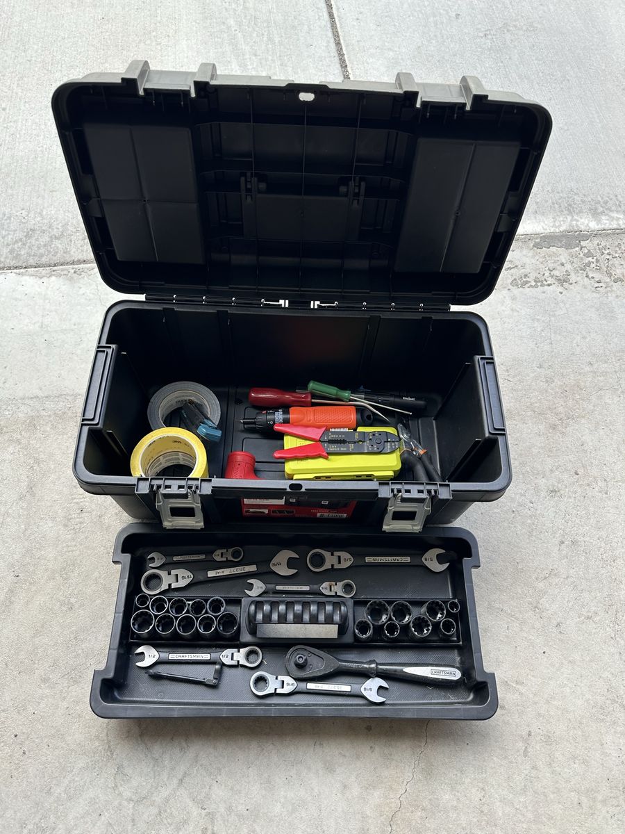 Craftsman 22" Tool Box with Removable Tray & Socket Set - Black, Red Handle