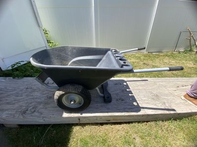 Mantis Compost Twin Wheelbarrow/Garden Cart - Durable Black Plastic Tub