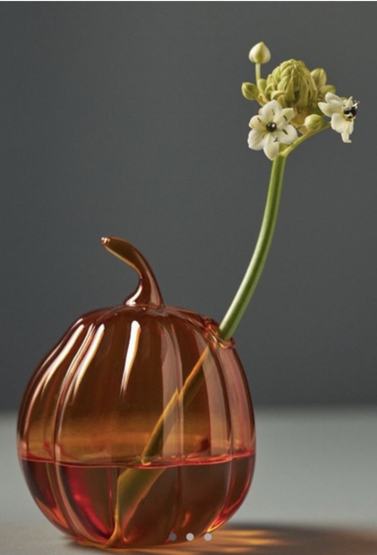 New Anthropologie Orange Pumpkin Harvest Glass Medium Autumn Bud Vase