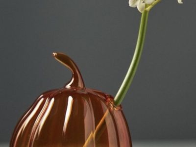 New Anthropologie Orange Pumpkin Harvest Glass Medium Autumn Bud Vase