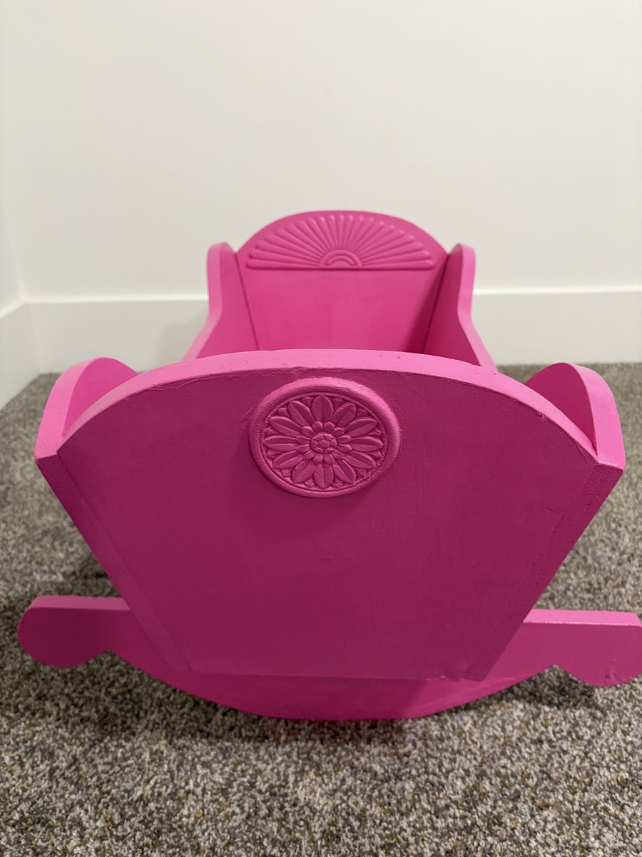 Cute pink wooden doll cradle