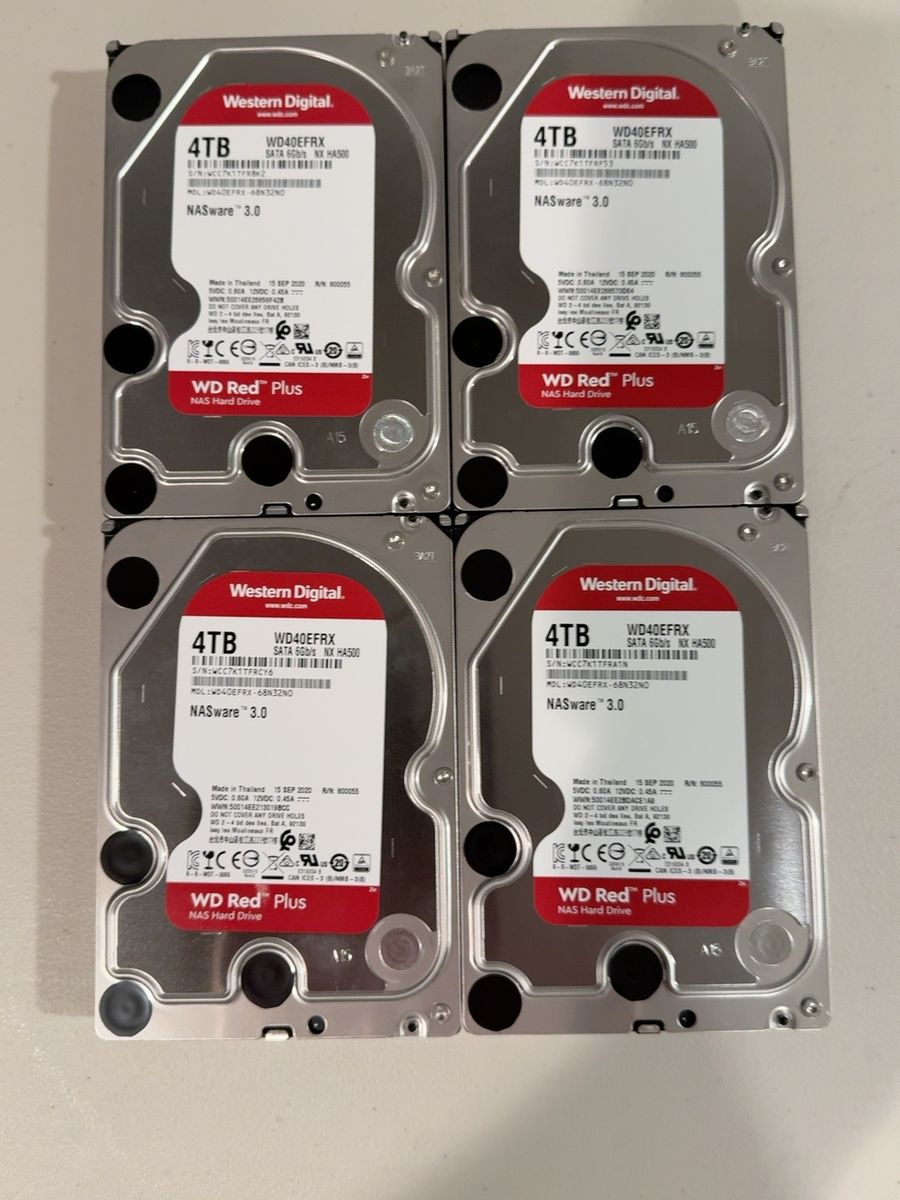 4x WD Red Plus 4TB NAS Hard Drives – 16TB Total – Very Low Hours – 100% Health