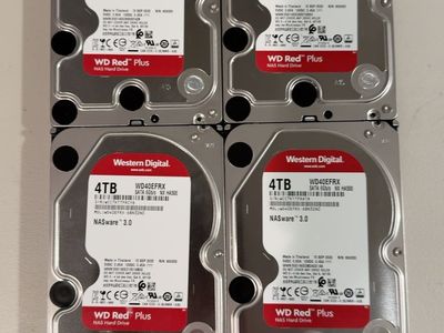 4x WD Red Plus 4TB NAS Hard Drives – 16TB Total – Very Low Hours – 100% Health