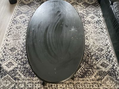 Black Oval Coffee Table with Lower Shelf - Solid Wood Living Room Furniture