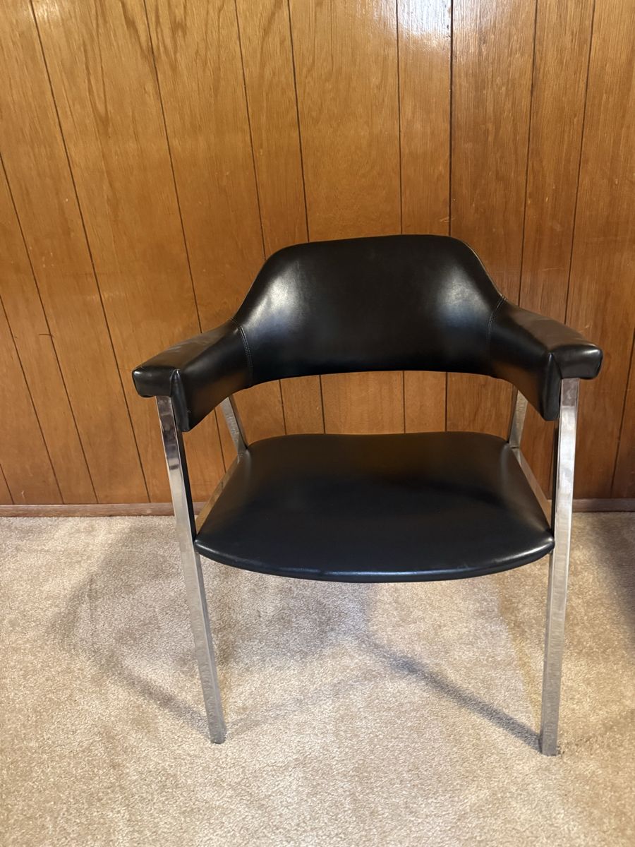 Vintage Mid-Century Modern Black Armchair with Chrome Frame