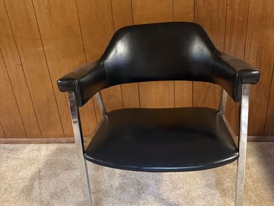 Vintage Mid-Century Modern Black Armchair with Chrome Frame