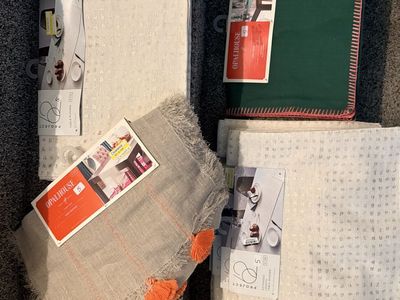 Brand new outdoor layer rugs, placemats, table run