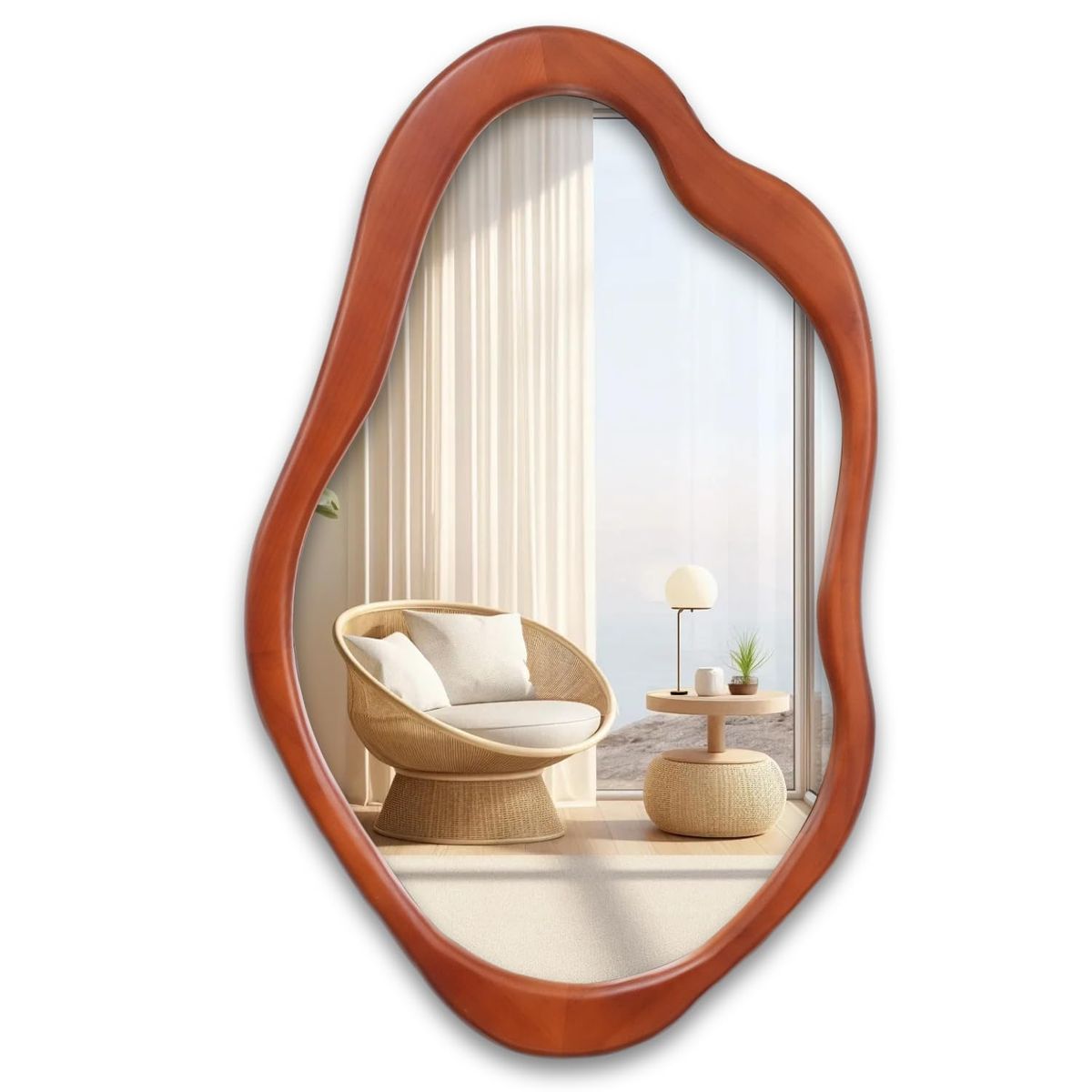 New 24"x 15" Wavy Wall Mirror Wood Frame, Modern Decorative